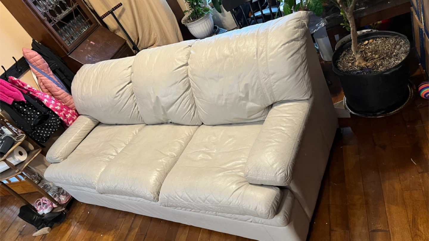 Cream Leather Sofa - photo 2