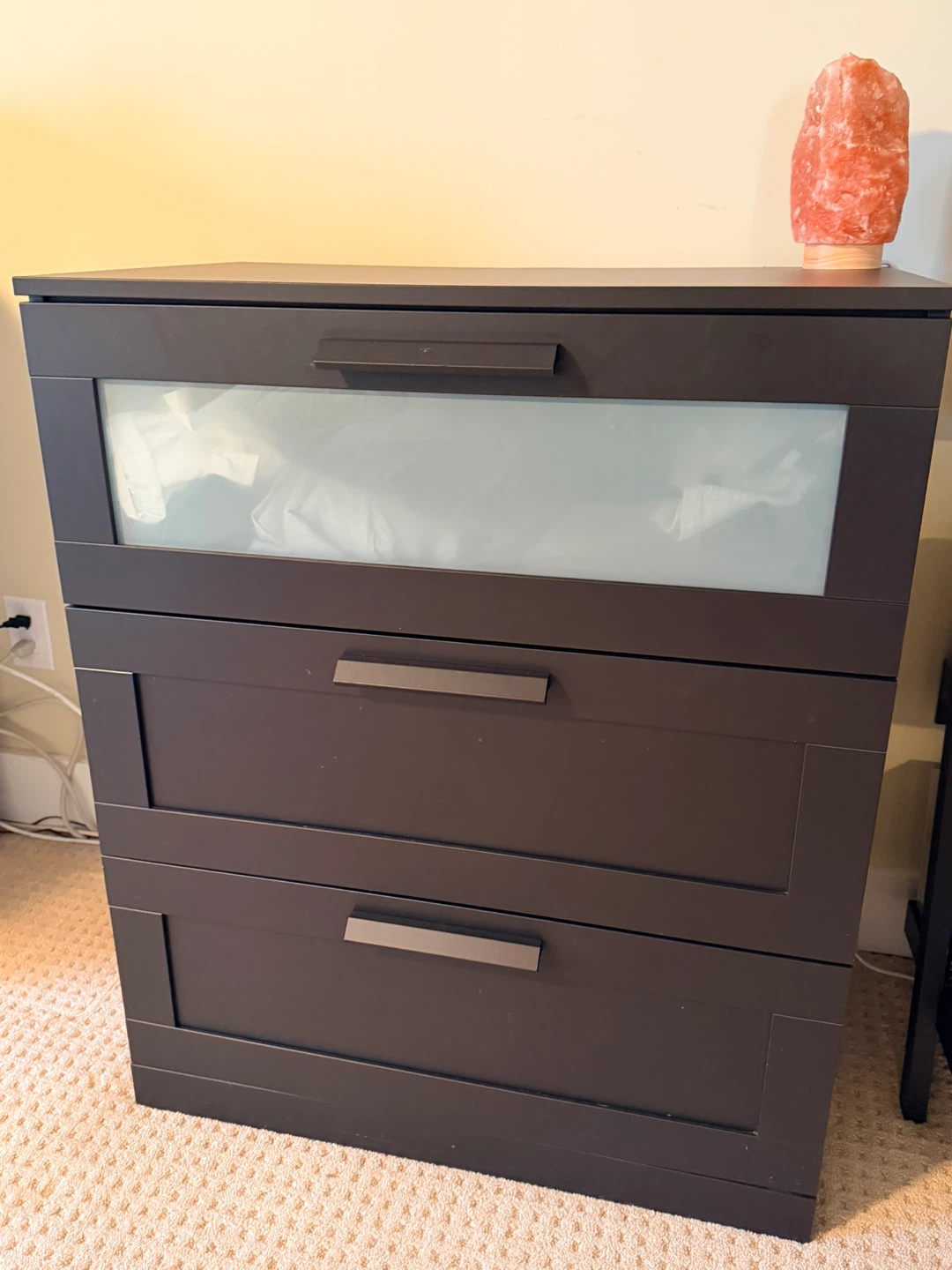 Dark Brown 3-Drawer Dresser with Frosted Top Drawer - photo 4