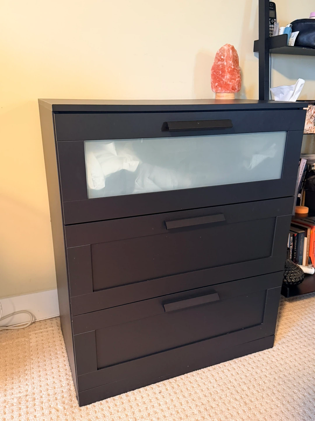 Dark Brown 3-Drawer Dresser with Frosted Top Drawer - photo 3