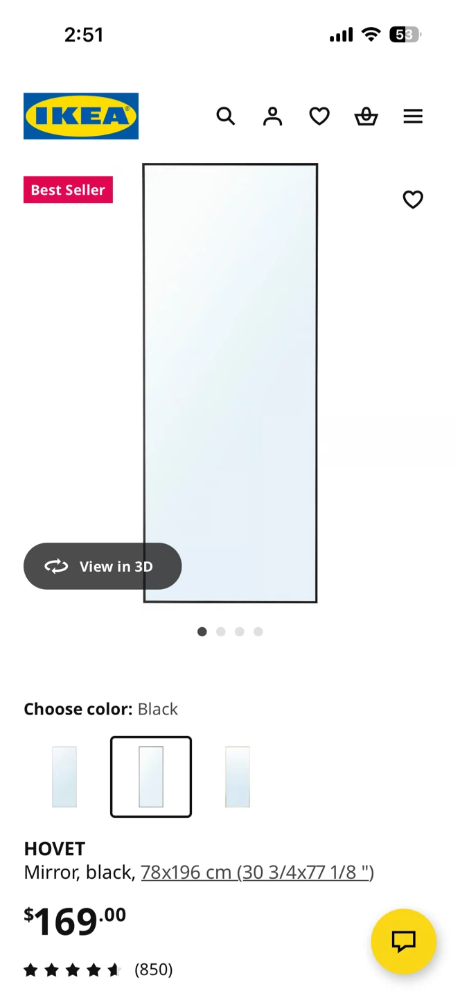 IKEA HOVET Mirror, Black