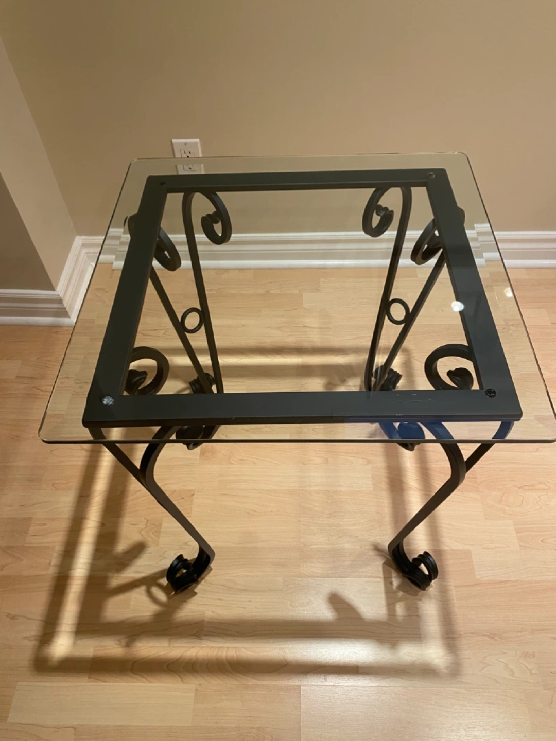 Glass Top Coffee and end Tables with Wrought Iron Base - photo 3