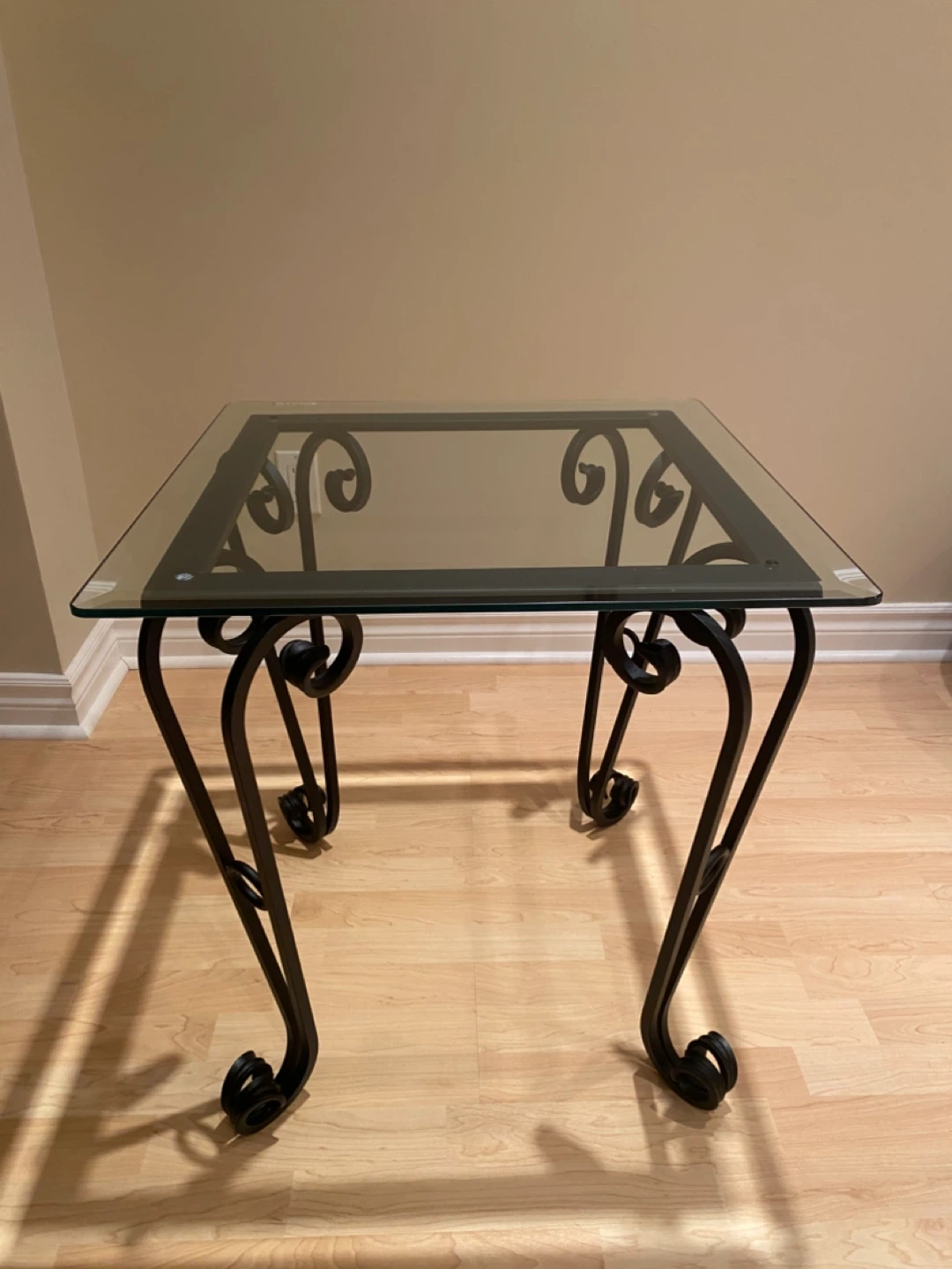Glass Top Coffee and end Tables with Wrought Iron Base - photo 4