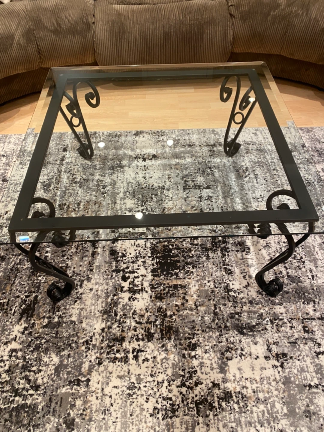 Glass Top Coffee and end Tables with Wrought Iron Base - photo 2