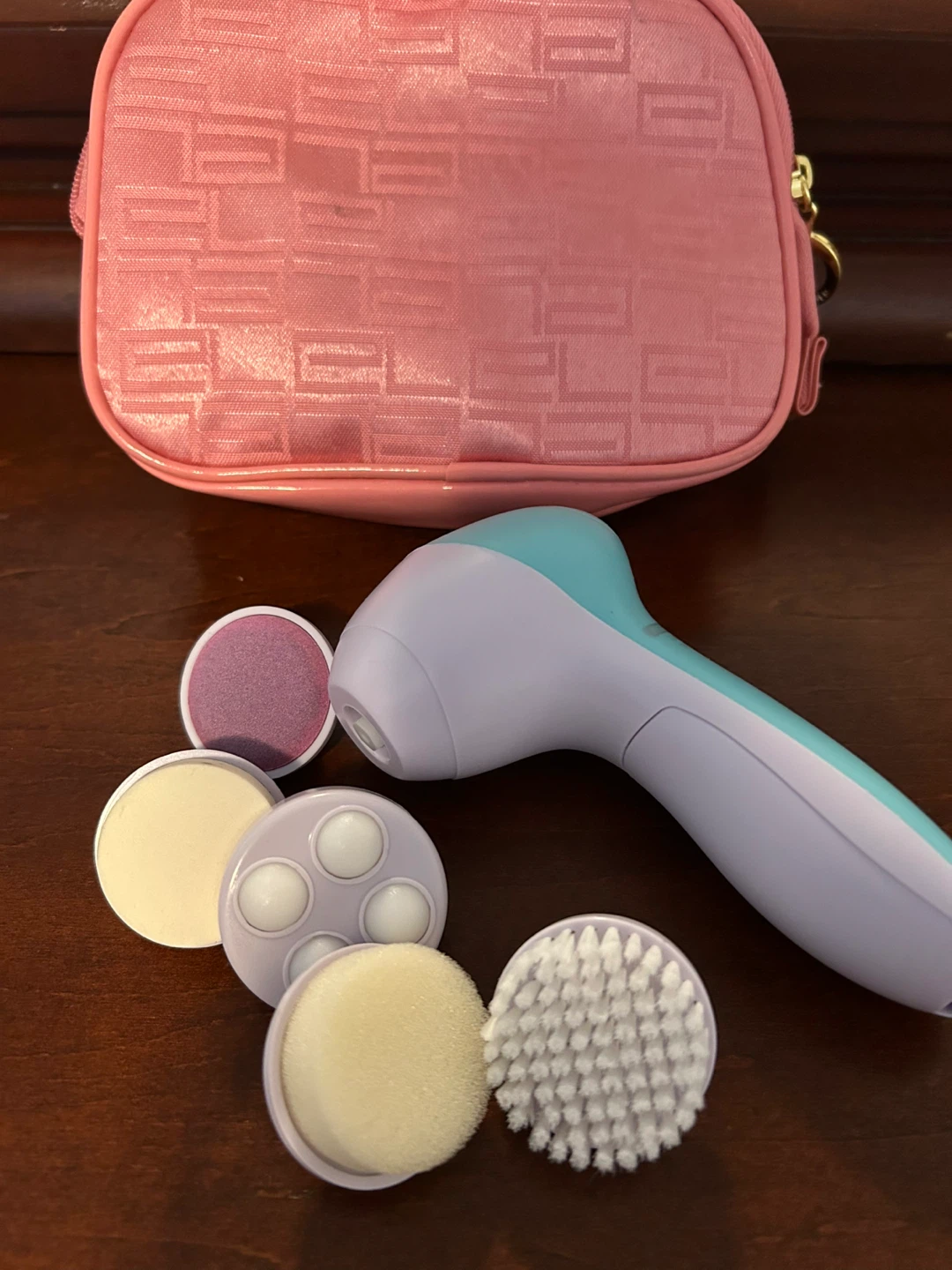 Facial Cleansing Brush Set with Pink Cosmetic Bag