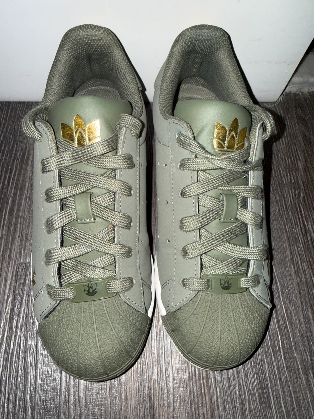 Adidas Superstar Shell Toe Shoes Green Gold