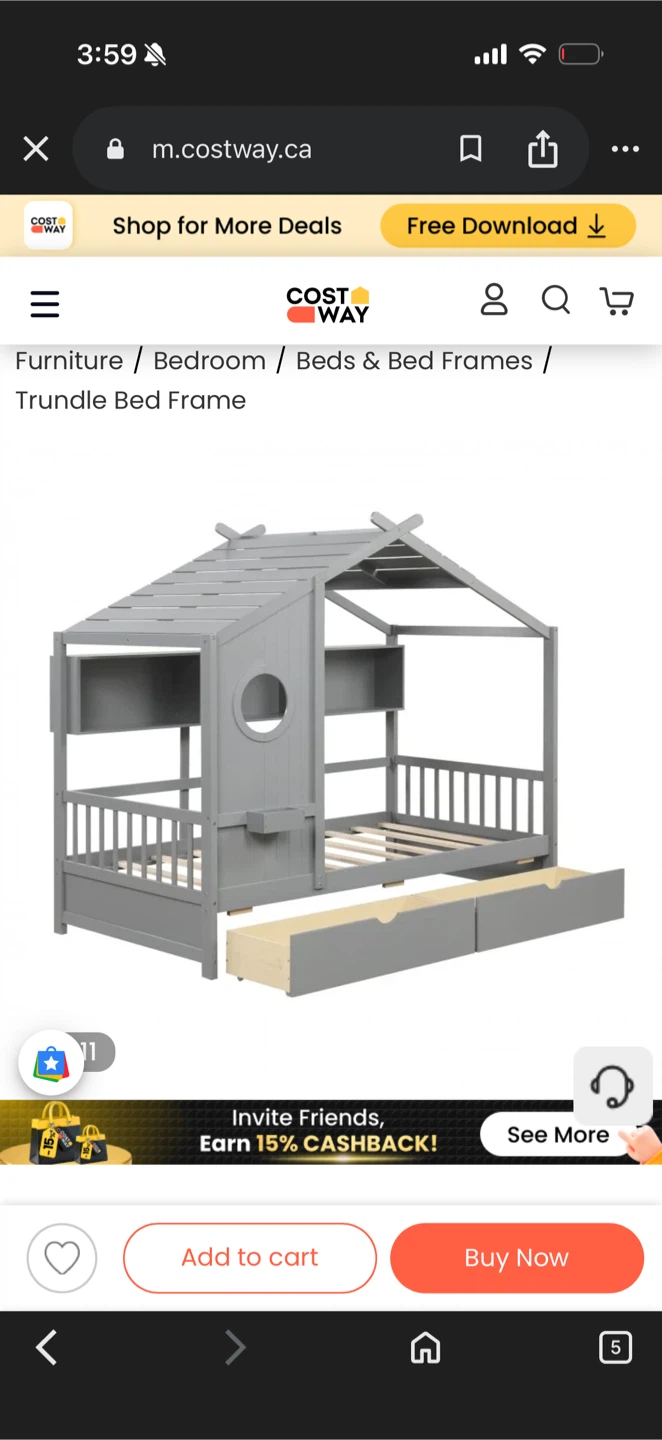 Costway Grey Wooden House Bed Frame with Trundle - photo 4