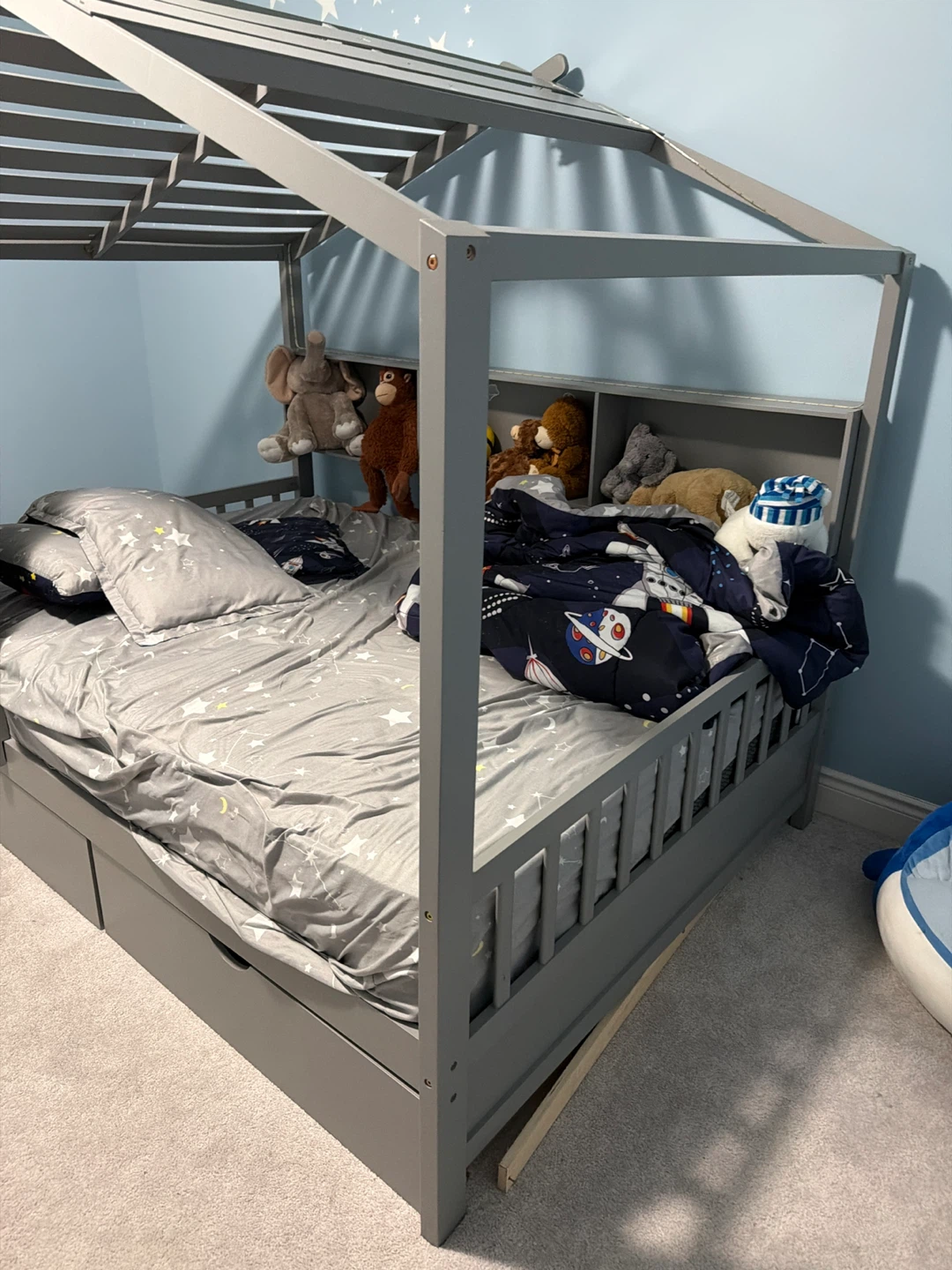 Costway Grey Wooden House Bed Frame with Trundle - photo 2