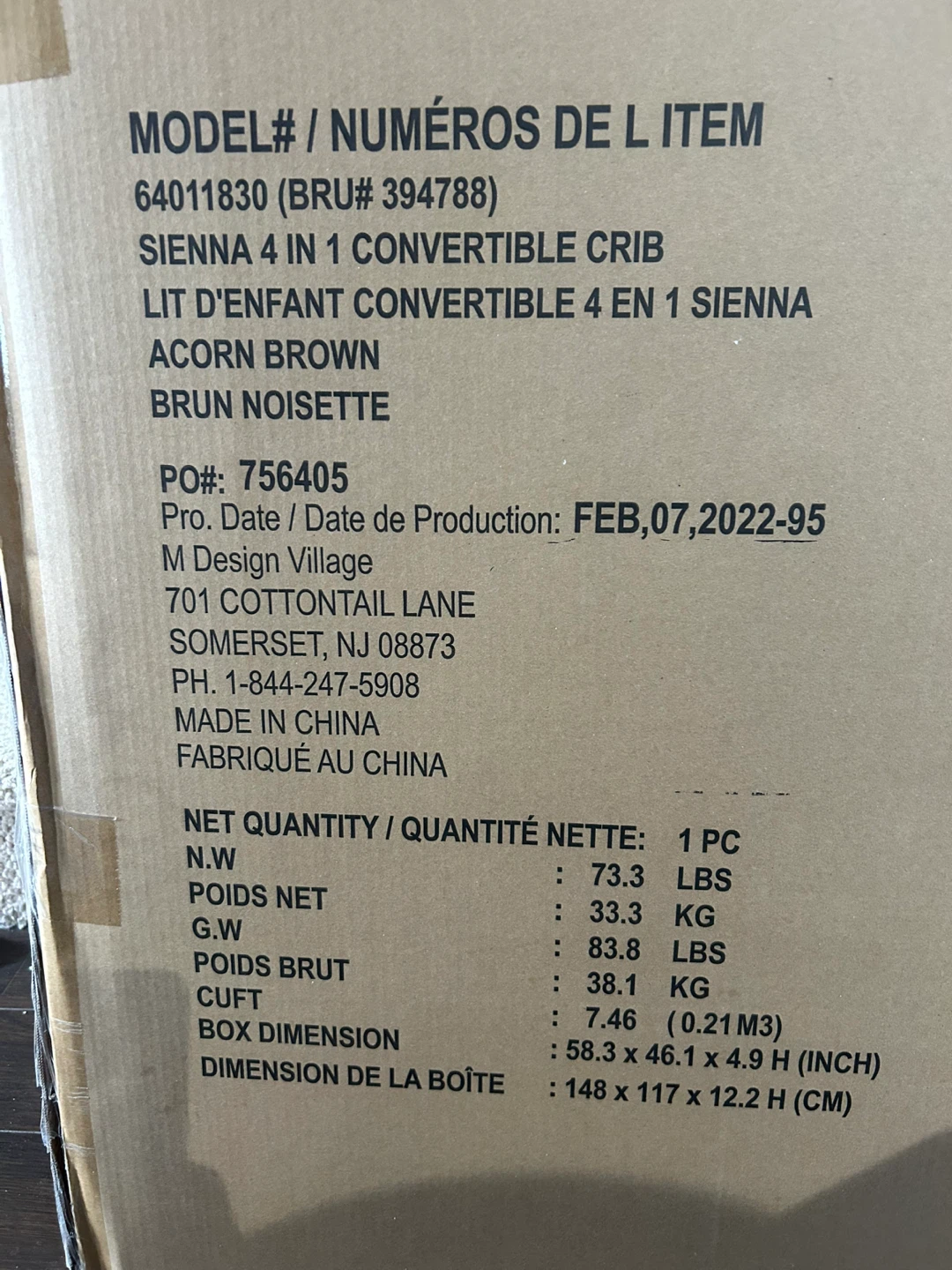 Oxford Baby Siena 4-in-1 Convertible Crib - Acorn Brown - photo 3