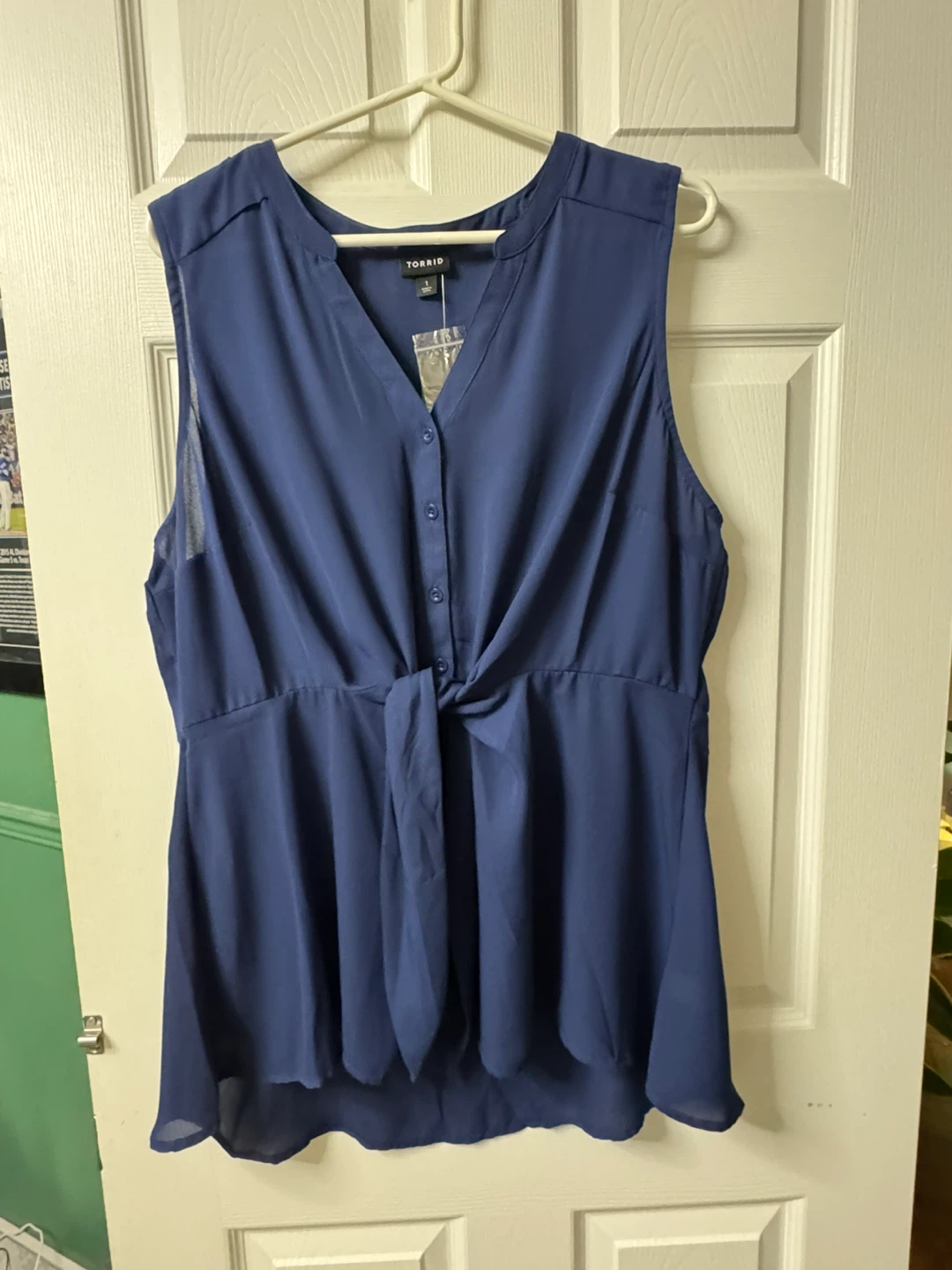 Torrid Button Front Tie-Front Blouse Medieval Blue 1X