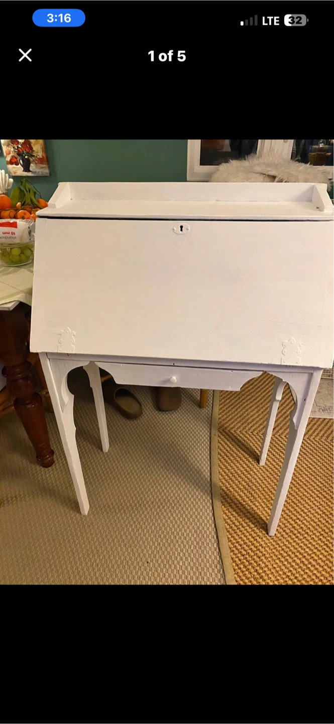 White Secretary Desk with monstera accents