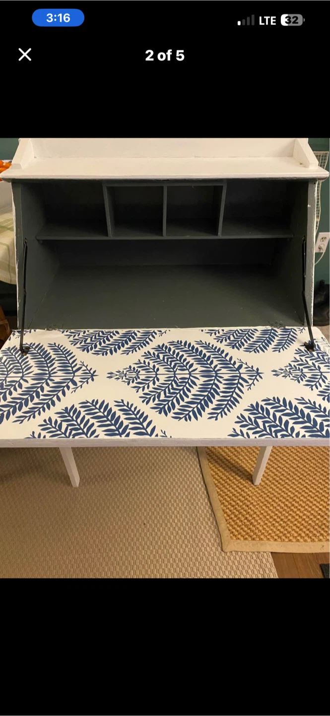 White Secretary Desk with monstera accents - photo 2