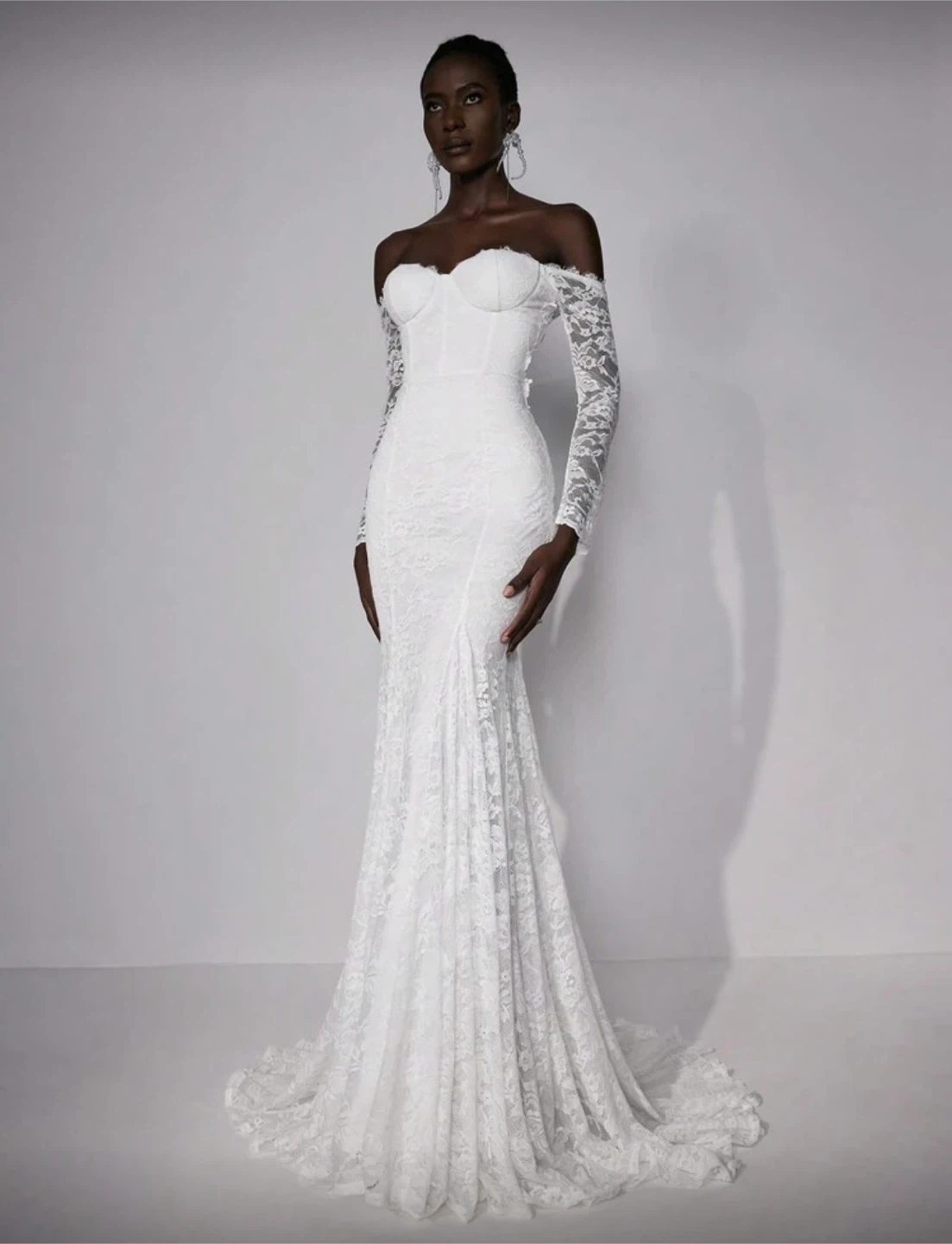 Off-Shoulder Lace Mermaid Wedding Dress - Size XS