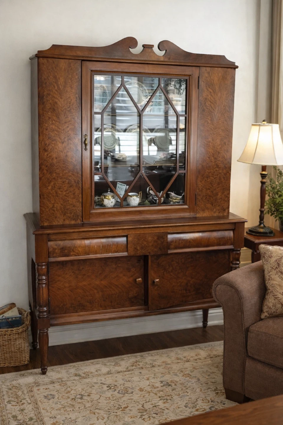 Vintage Wooden China Cabinet with Glass Door - photo 2