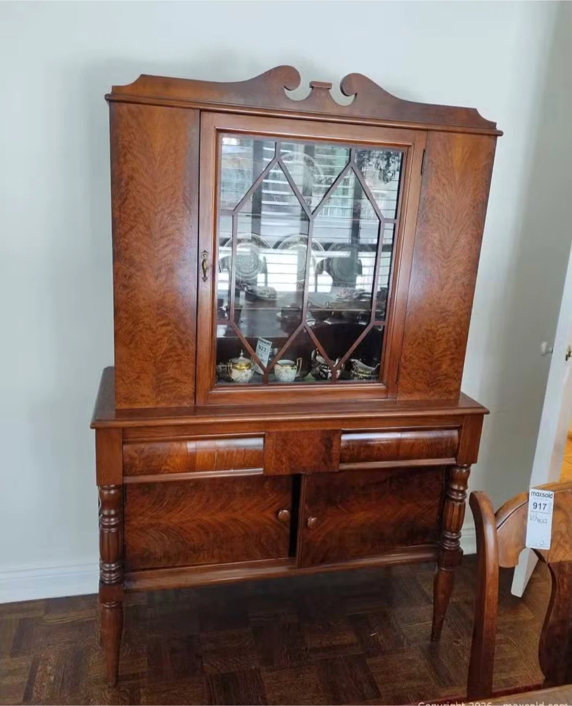 Vintage Wooden China Cabinet with Glass Door