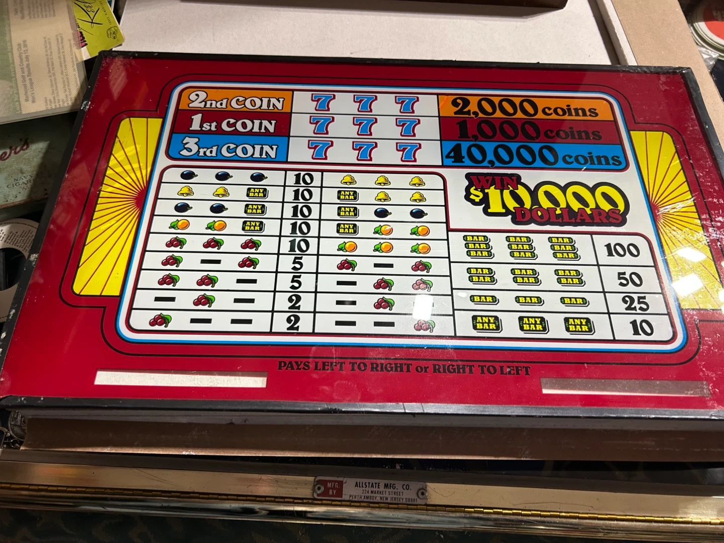 Allstate Mfg. Co. Slot Machine Playfield