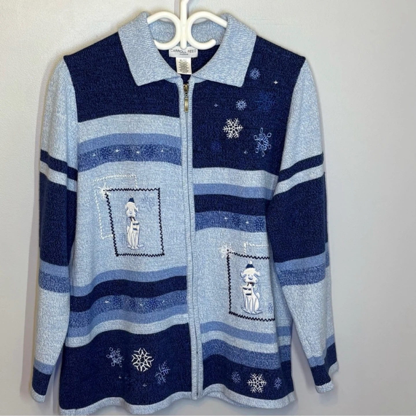 Carroll Reed Full Zip Dog Snowflake Colorblock Sweater Size XL - photo 2