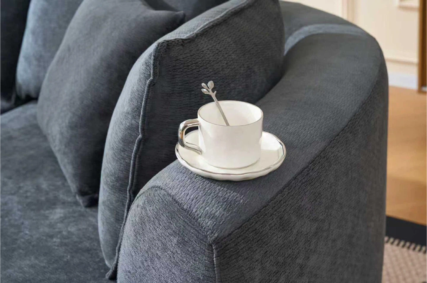 Curved Sectional Sofa - Charcoal Grey - photo 2