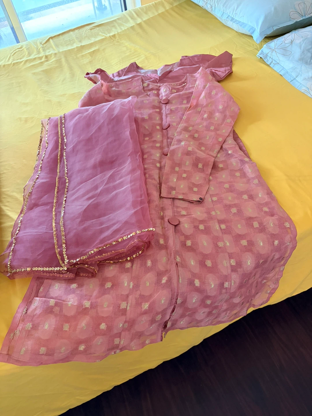 Pink A line shirt and separate slip with Dupatta