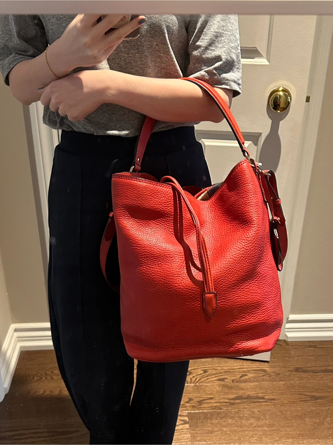Burberry Leather Bucket Bag (Red) – Priced to Sell - photo 5