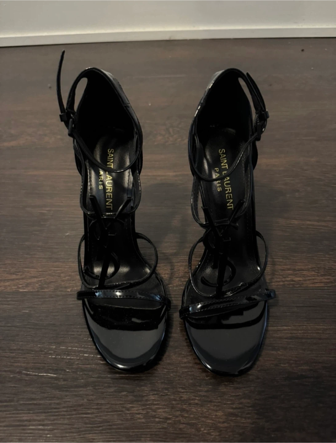 Saint Laurent Black Patent Leather YSL Heels Size 35 - photo 2