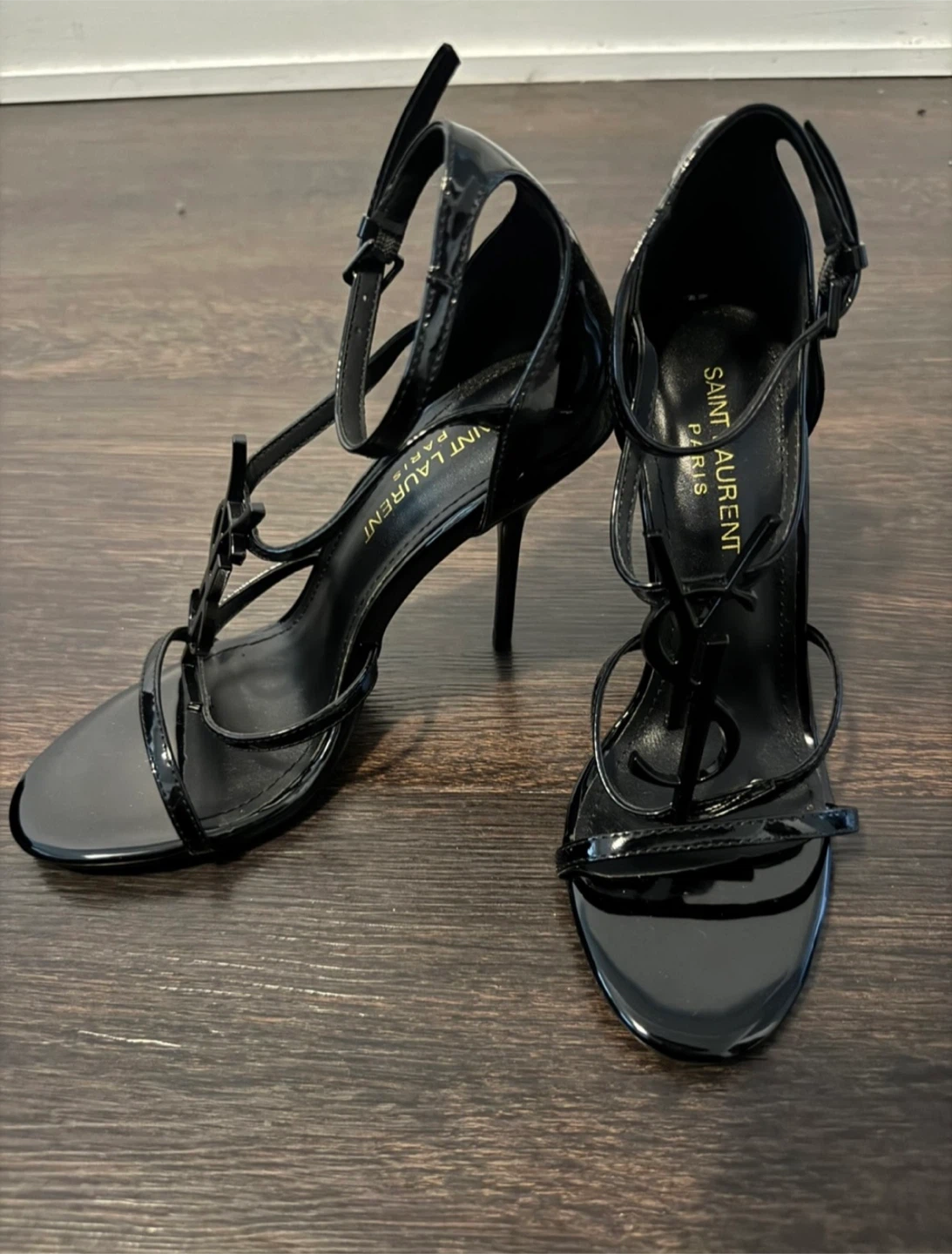 Saint Laurent Black Patent Leather YSL Heels Size 35