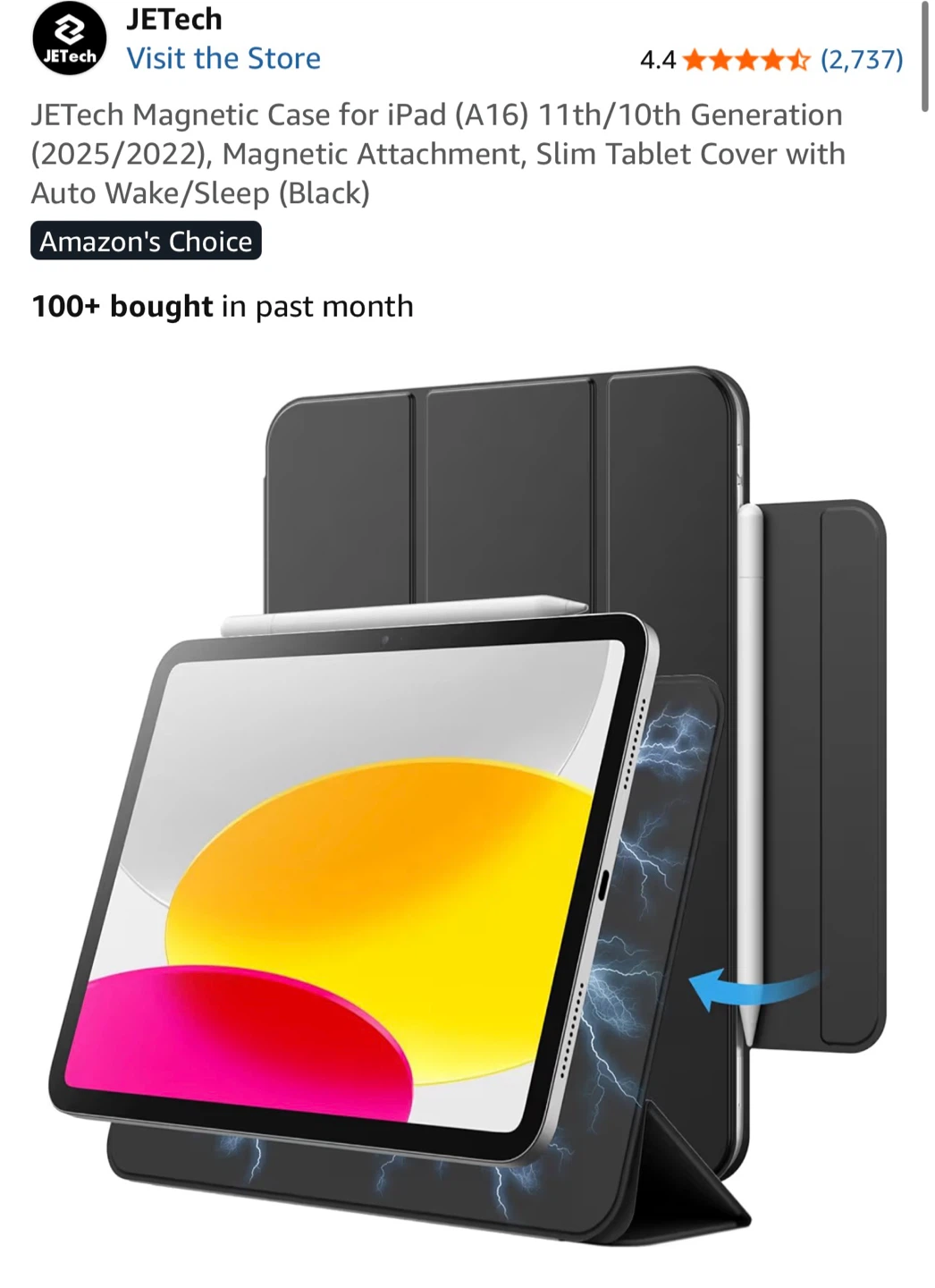 JETech Magnetic Case for iPad (A16) 11th/10th Gen - Black