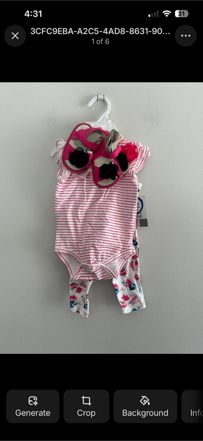 Baby Girl Outfit Set - Bodysuit, Pants, and Sandals - 6-9 Months