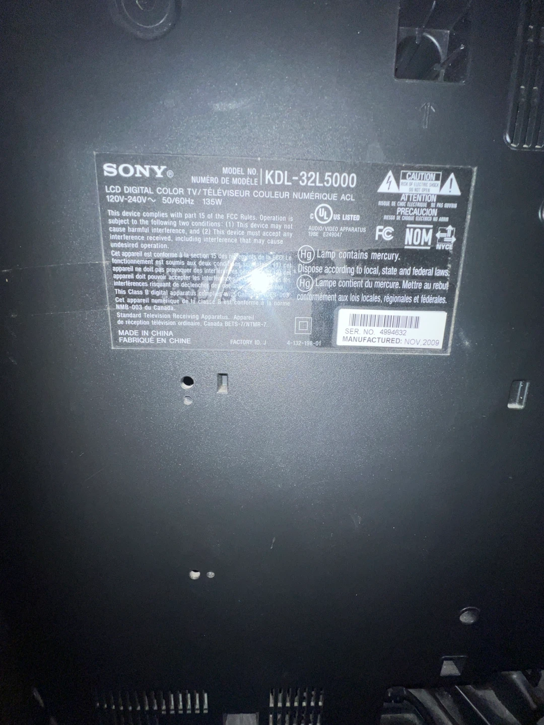 Sony KDL-32L5000 LCD Digital Color TV