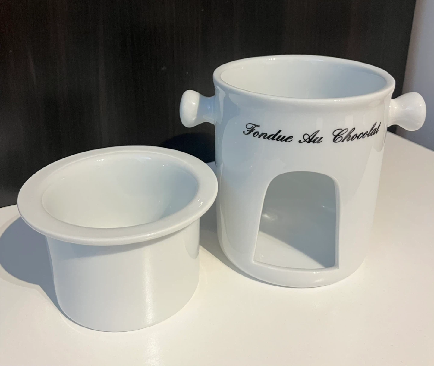 White Ceramic "Fondue Au Chocolat" Pot - photo 2
