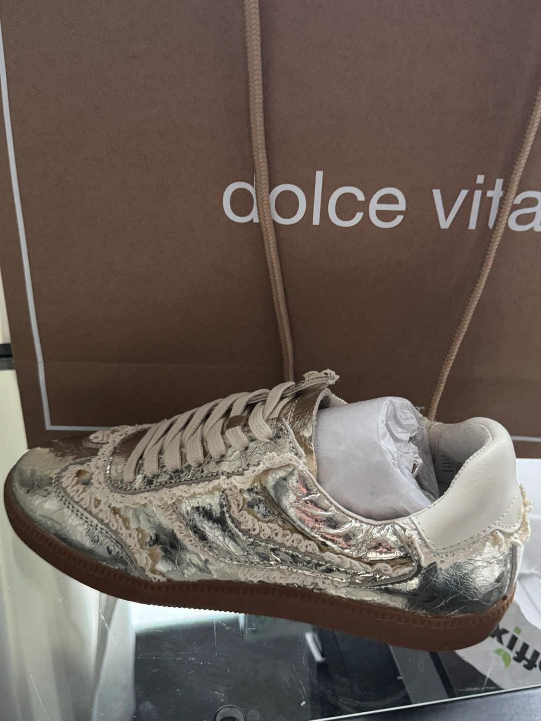 Dolce Vita Platinum Distressed Leather Sneakers - Size 8 - photo 4