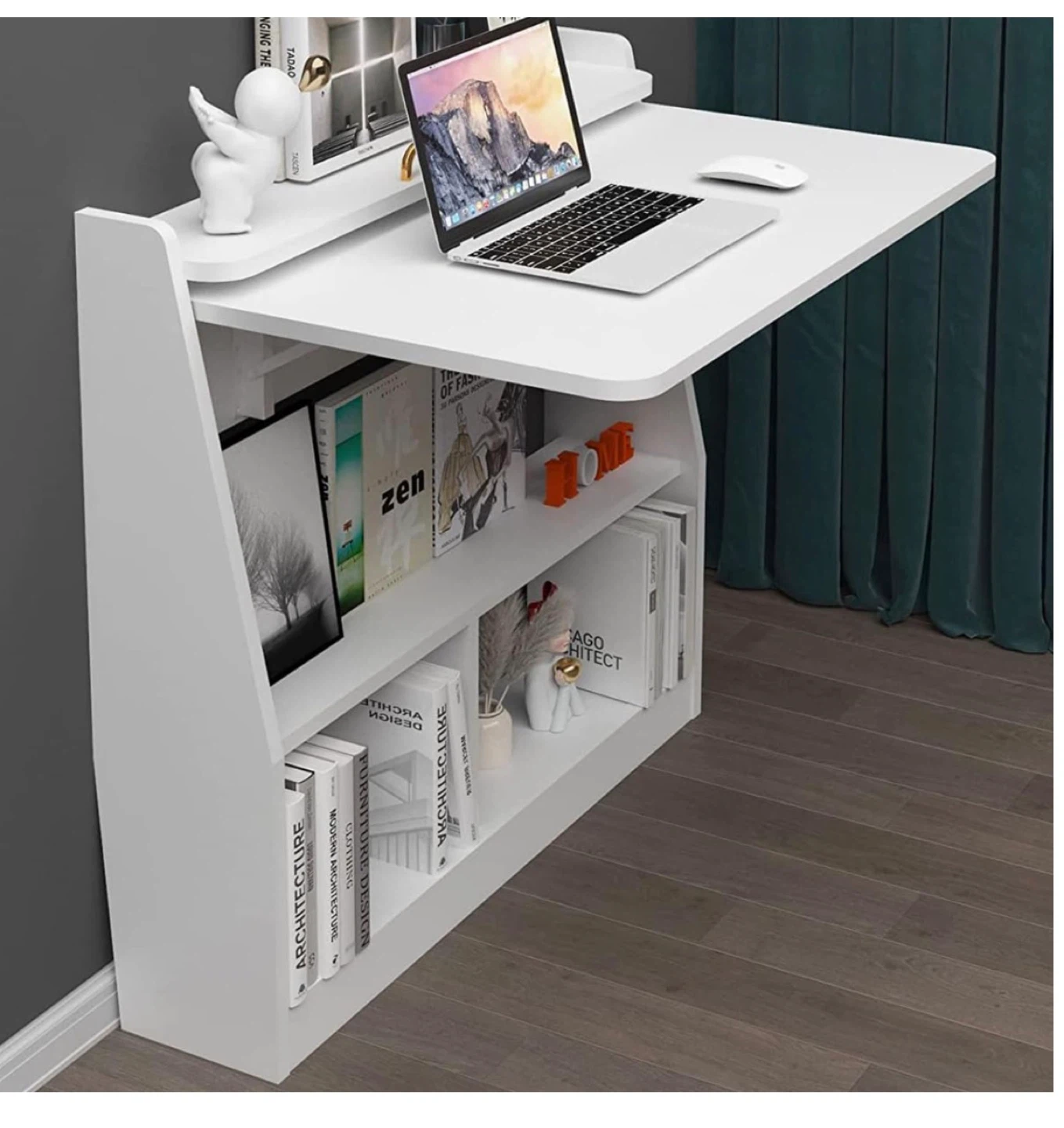 2-in-1 White Folding Bookshelf and Laptop Desk