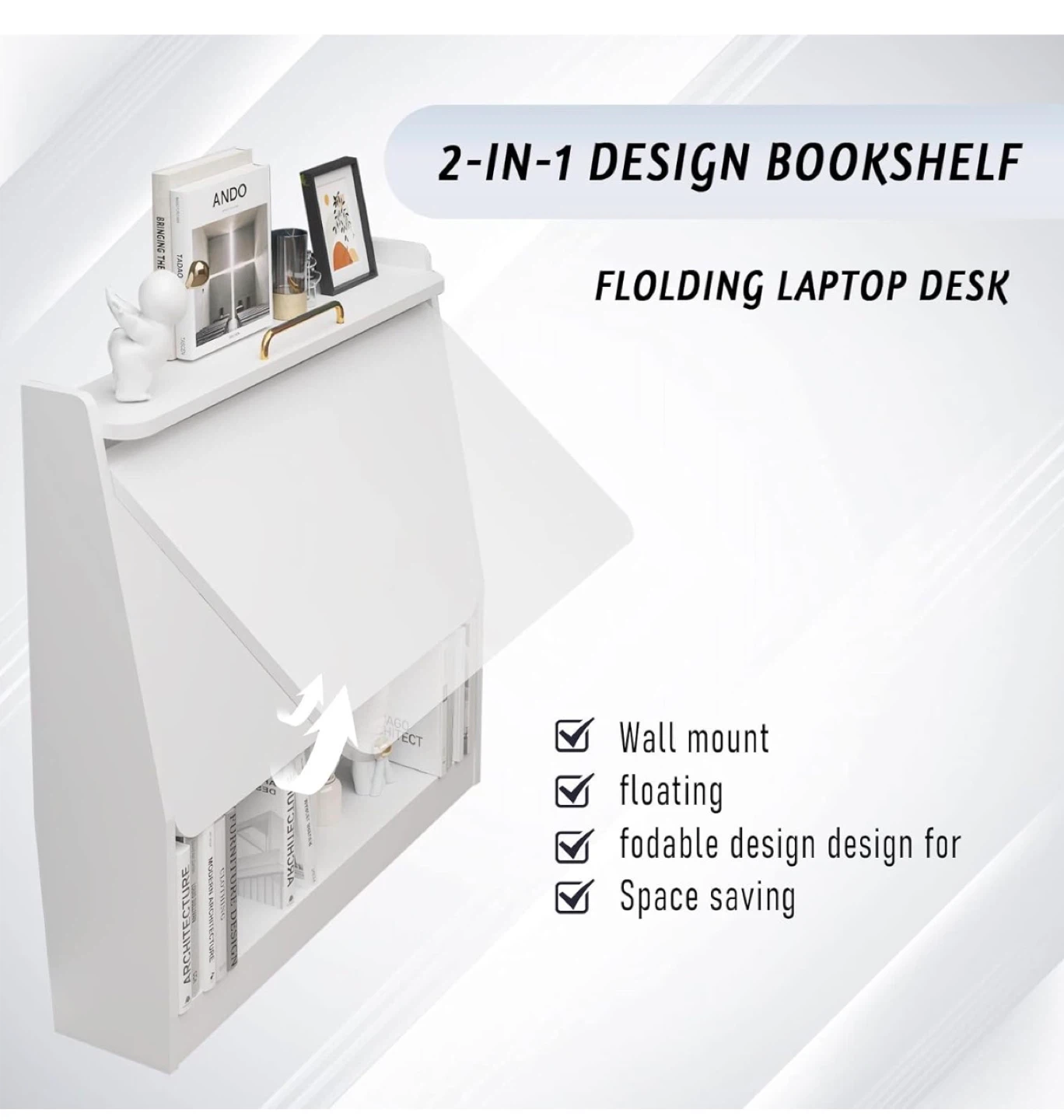 2-in-1 White Folding Bookshelf and Laptop Desk - photo 4