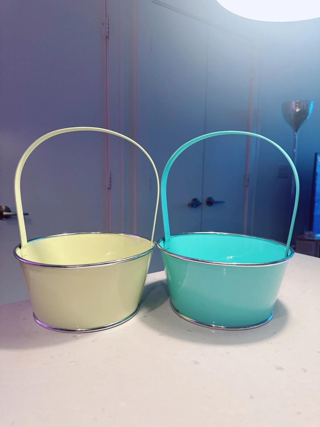 Metal Pail Baskets - Yellow and Teal
