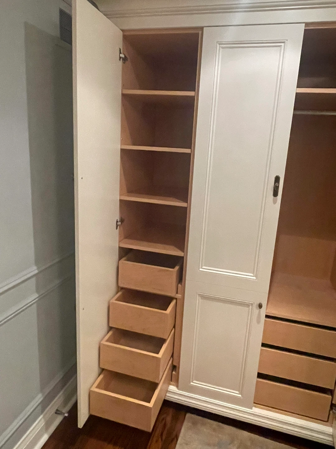Large Cream Armoire Wardrobe with Drawers and Shelves - photo 3