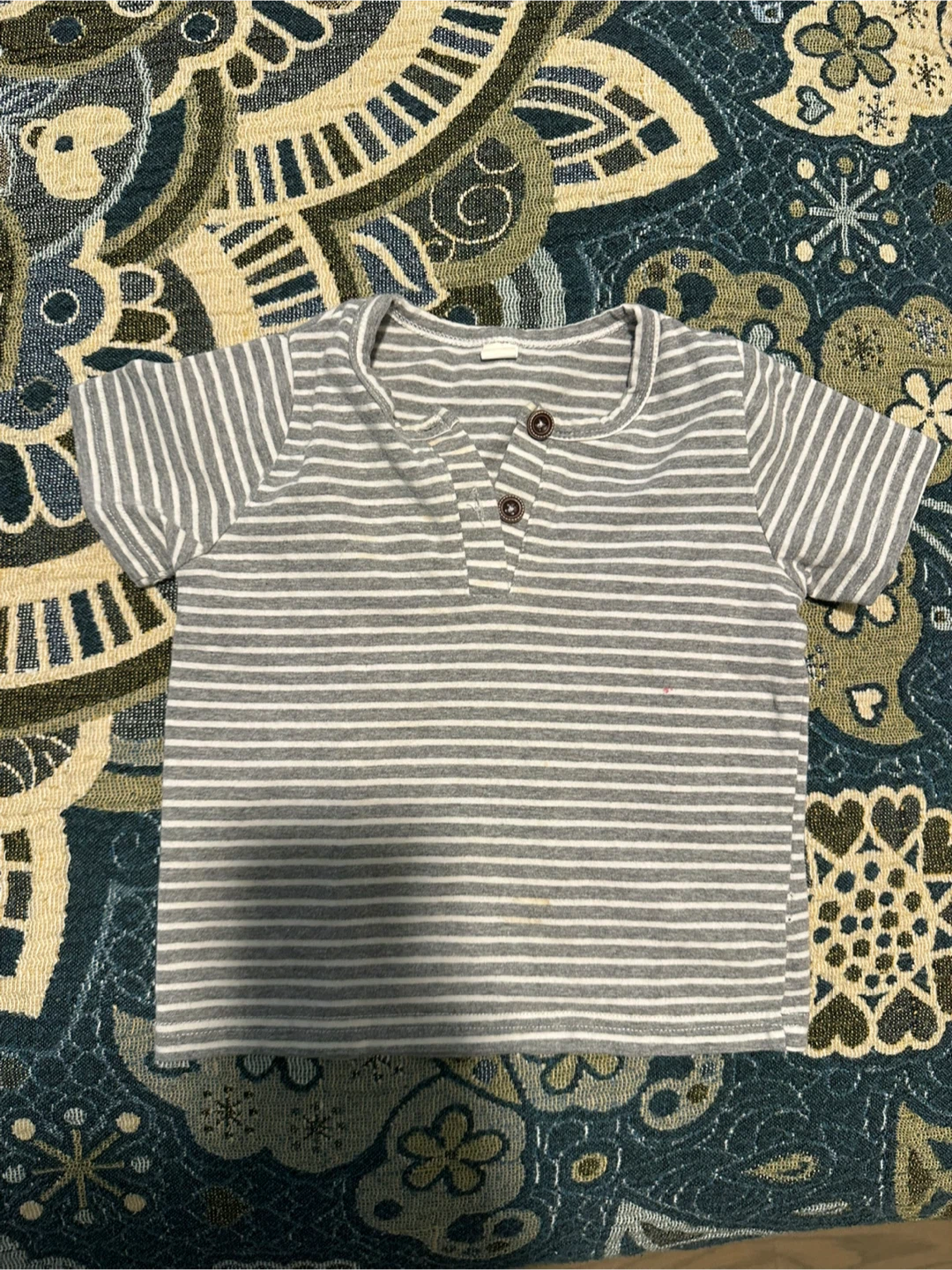 Gray Striped Henley T-Shirt