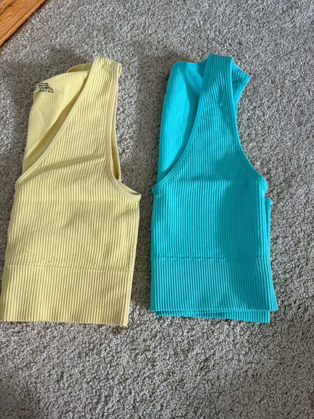 Garage Ribbed Crop Tank Tops - Teal and Yellow