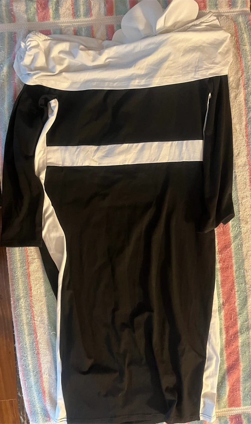 SHEIN 1XL Black and White Striped Dress with Flower Detail - photo 2