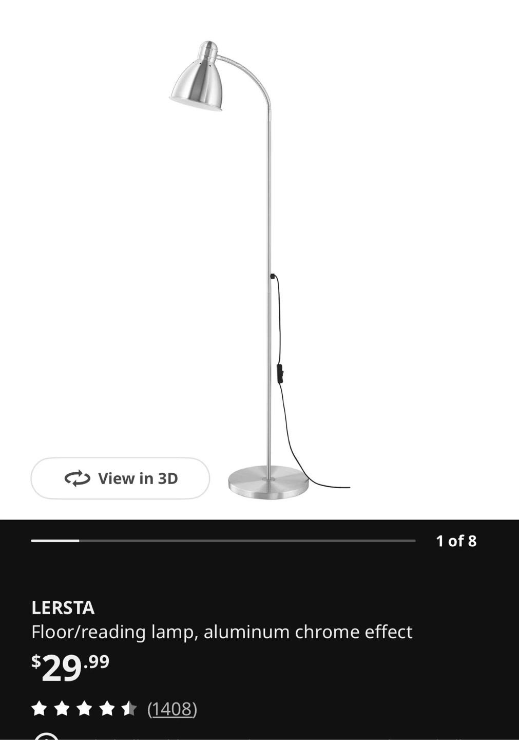 IKEA LERSTA Floor/Reading Lamp - Aluminum Chrome Effect - photo 2