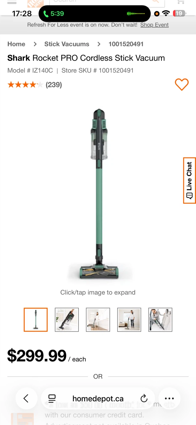 Shark Rocket PRO Cordless Stick Vacuum IZ140C