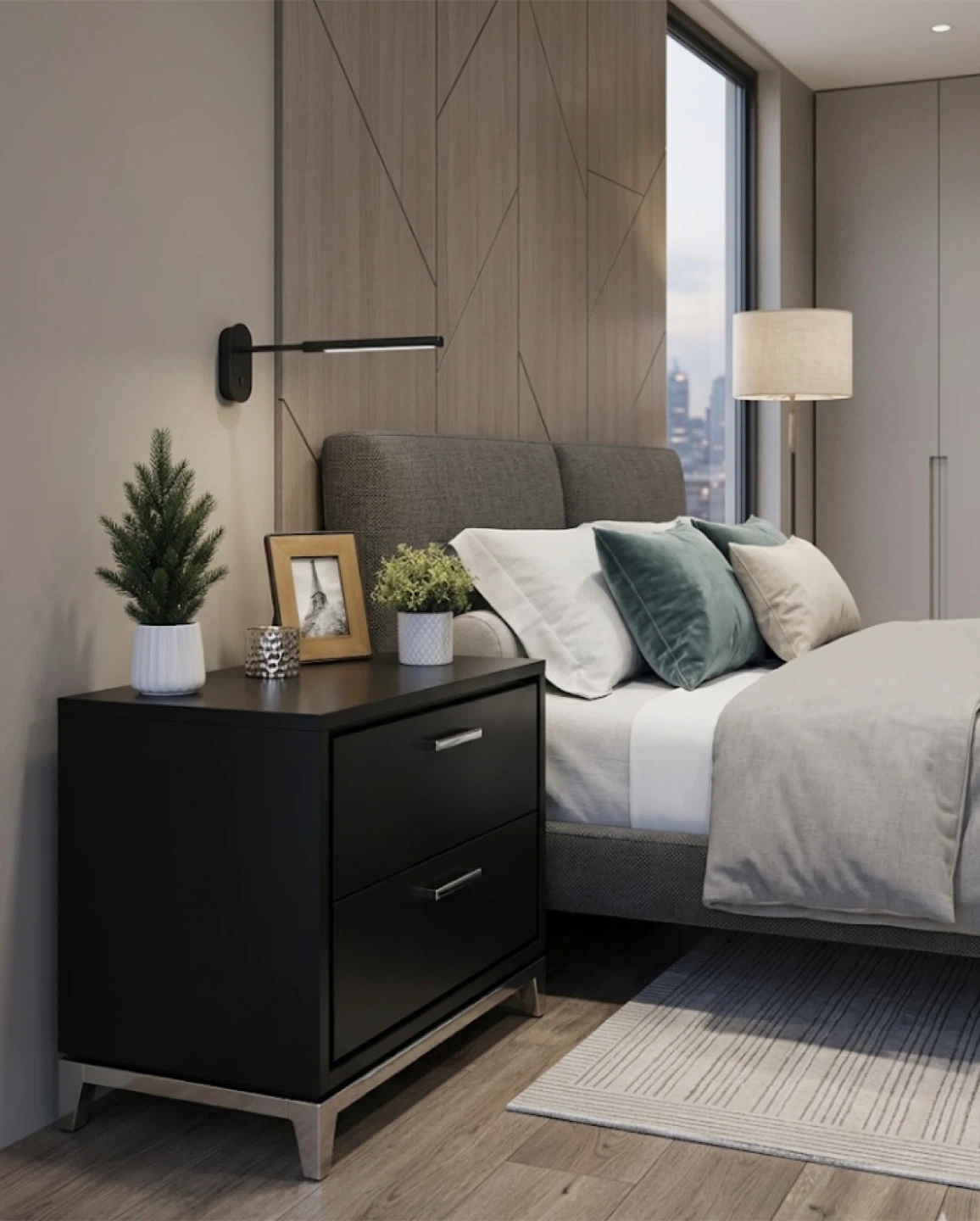 Modern Single King Nightstand Black & Silver
