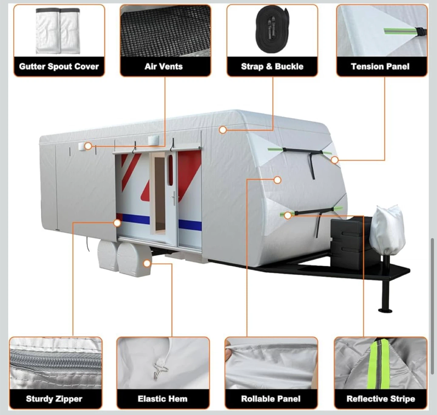 RV Cover 18-20 FT 300D Oxford Heavy Duty Travel Trailer Cover - photo 5