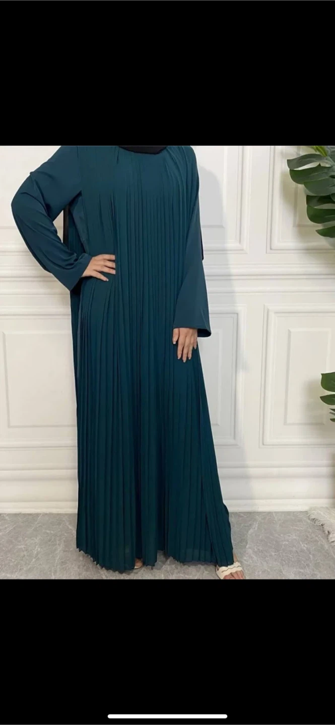 Pleated Teal Jumpsuit Abaya with Belt