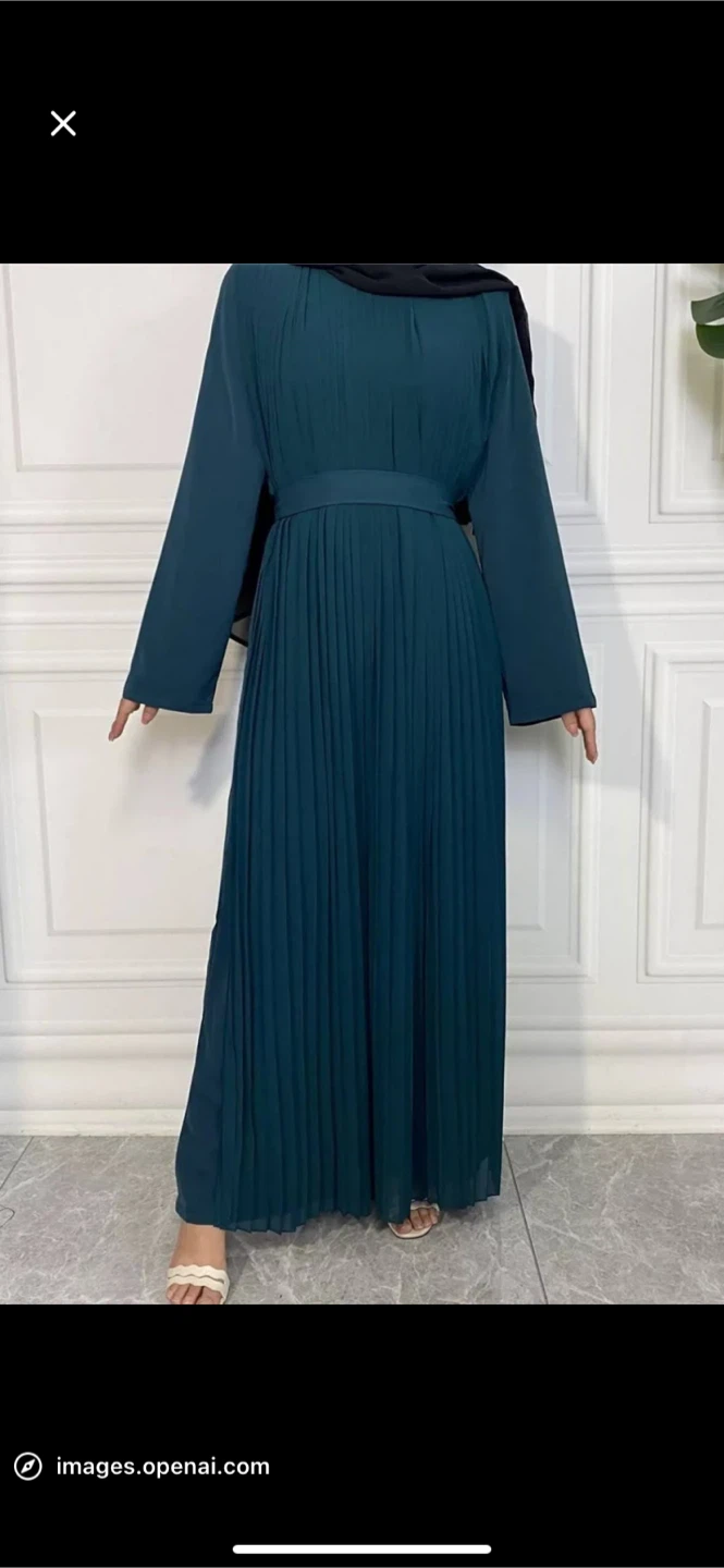 Pleated Teal Jumpsuit Abaya with Belt - photo 3