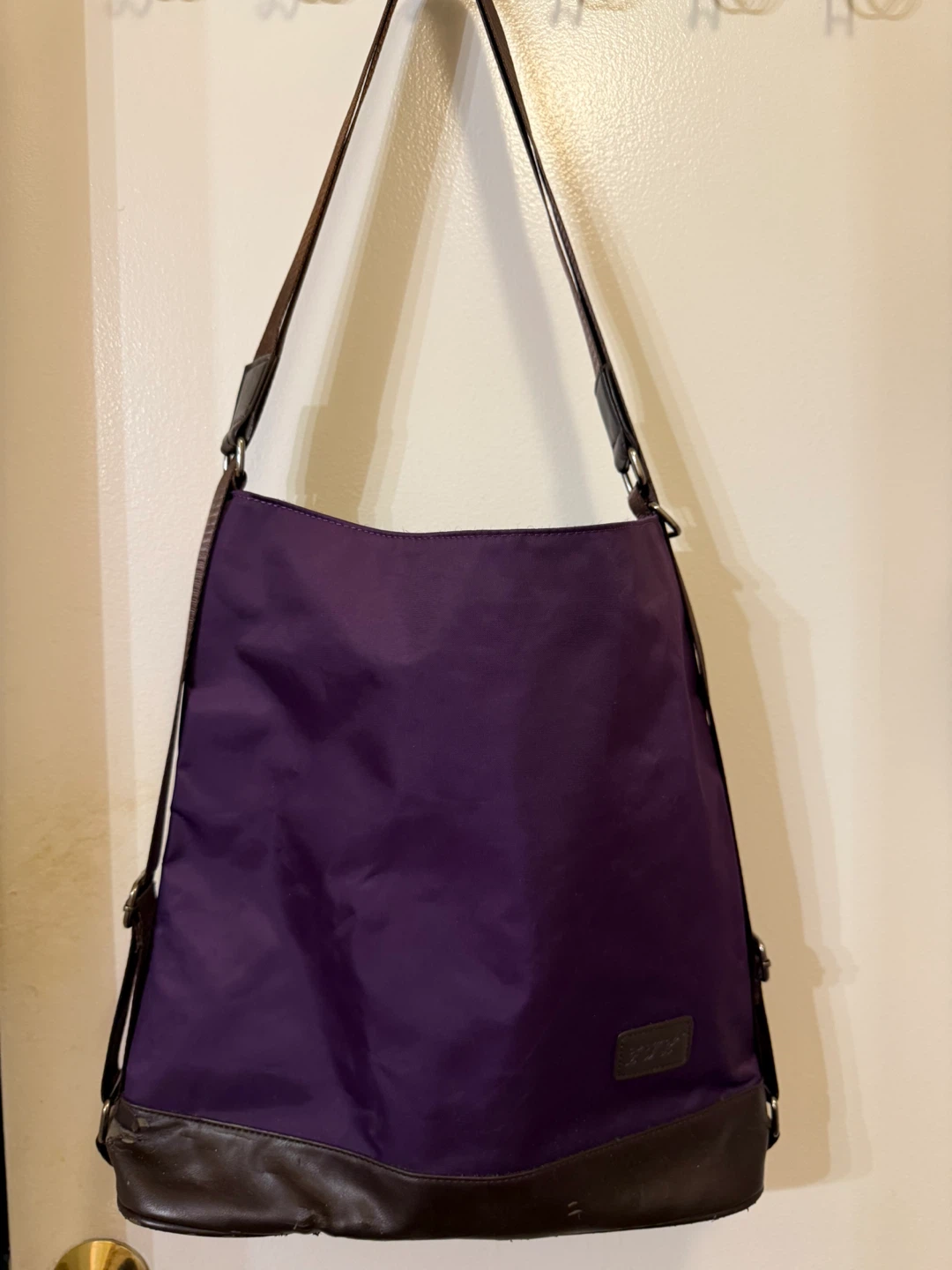 Purple Nylon & Faux Leather Shoulder Bag
