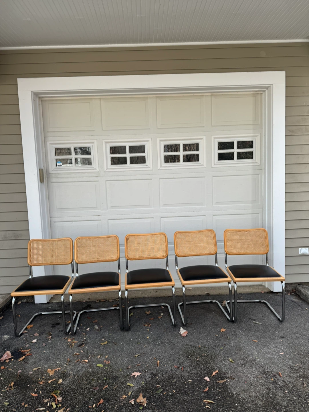 Set of 5 Mid-Century Modern Cane and Wood Dining Chairs