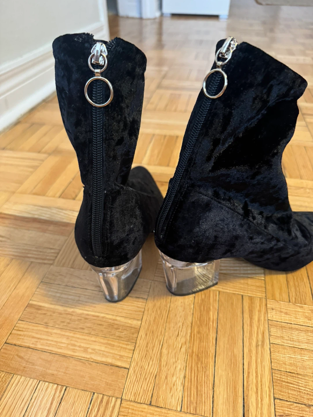 Black Velvet Ankle Boots with Clear Heels - photo 4