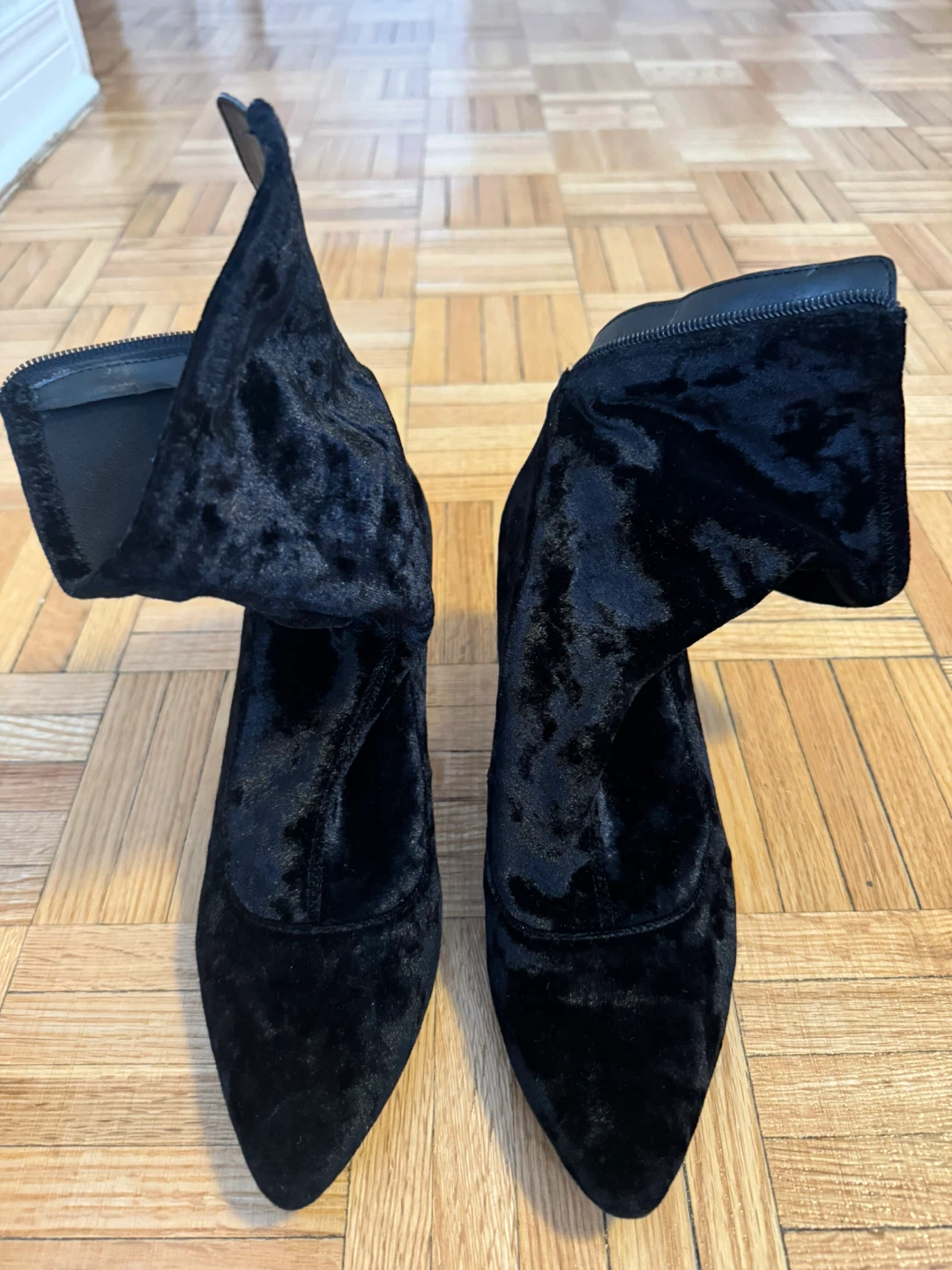 Black Velvet Ankle Boots with Clear Heels