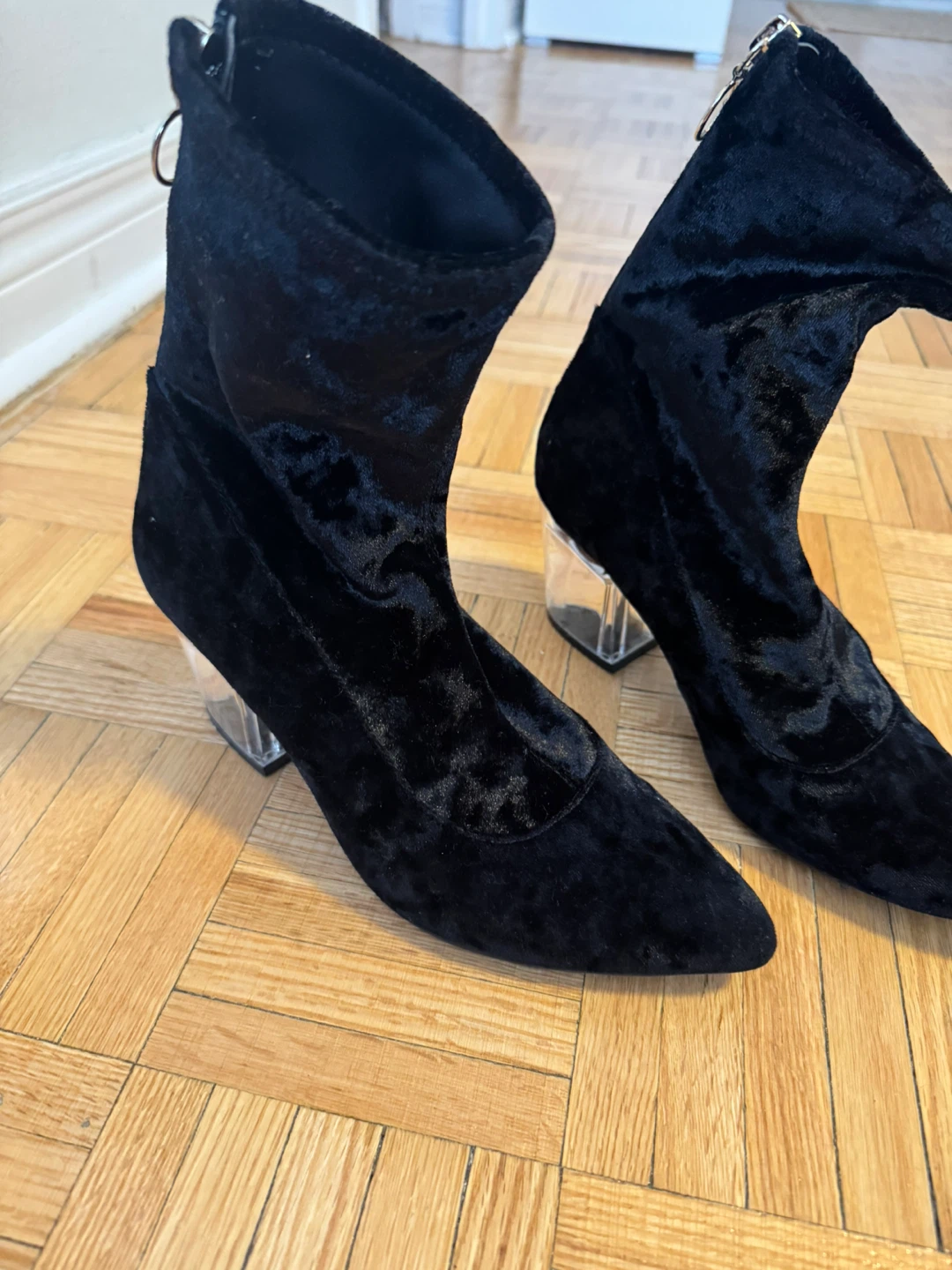 Black Velvet Ankle Boots with Clear Heels - photo 3