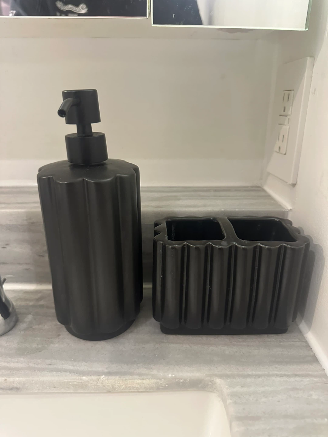 Black Pump Soap Dispenser and Toothbrush Holder Set