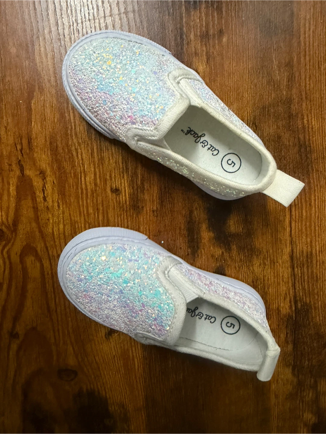 Cat & Jack Girls Glitter Slip-On Shoes - White - Size 5